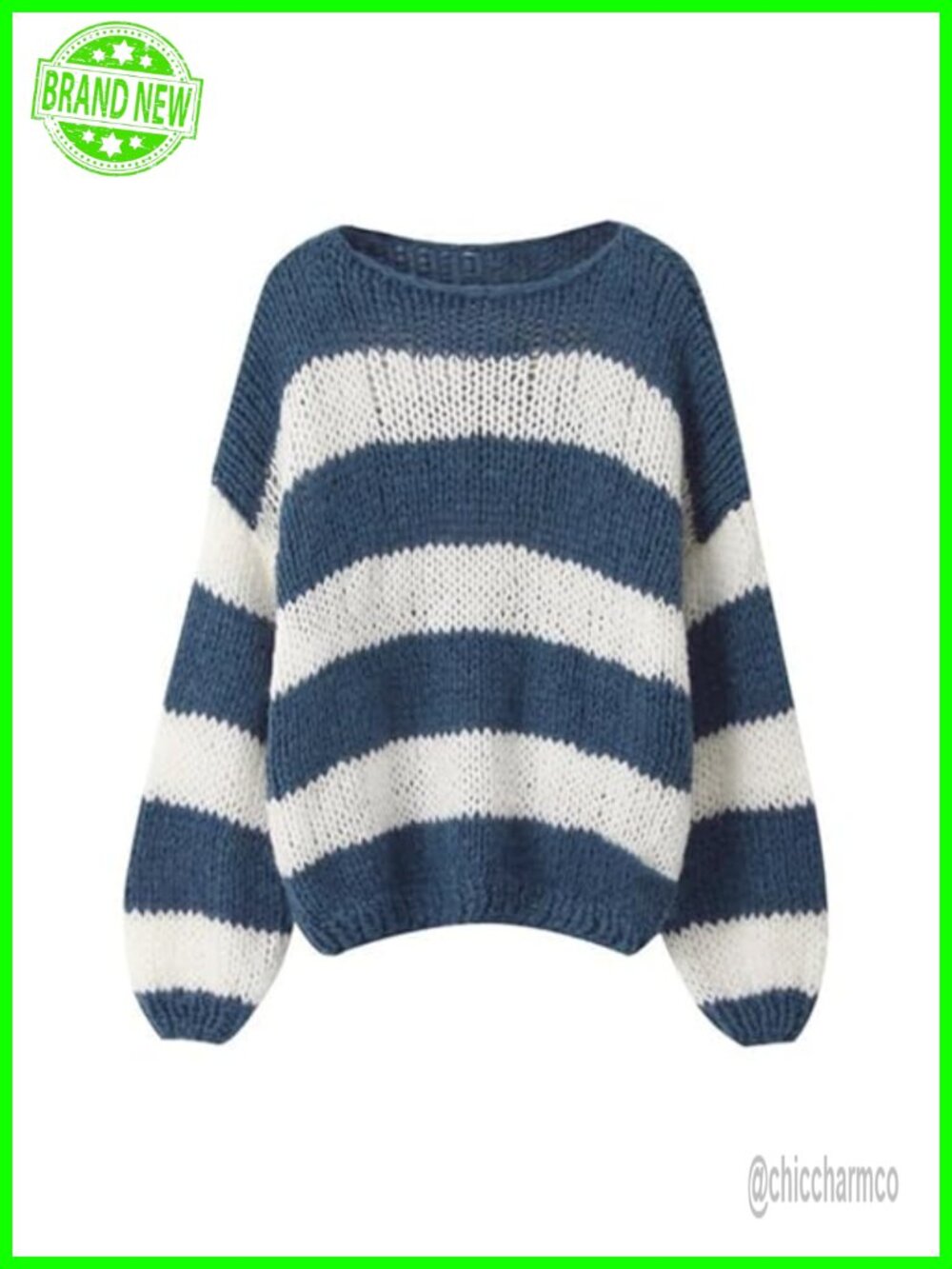 Oversized Color Block Striped Knit Sweater Women Y2K Crewneck Long Sleeve
